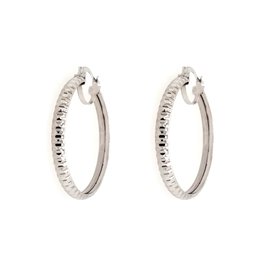 32279 14K  WHITE GOLD1.50" 3.75MM   STRIPED HAMMERED WITH DIAMOND CUT HOOPS