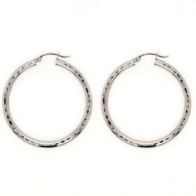 32003 14K WHITE GOLD 1.25" 3MM LIGHT DIAMOND CUT TUBE HOOPS