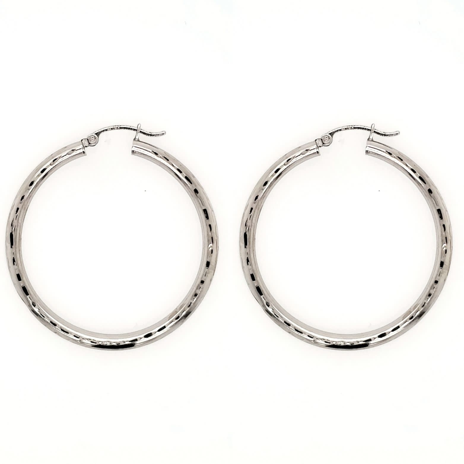 32003 14K 1.25''WHITE GOLD LIGHT DIAMOND CUT TUBE HOOPS