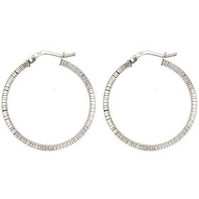 31173 14K 1.25'' WHITE GOLD RIDGED CUT DESIGN HOOPS