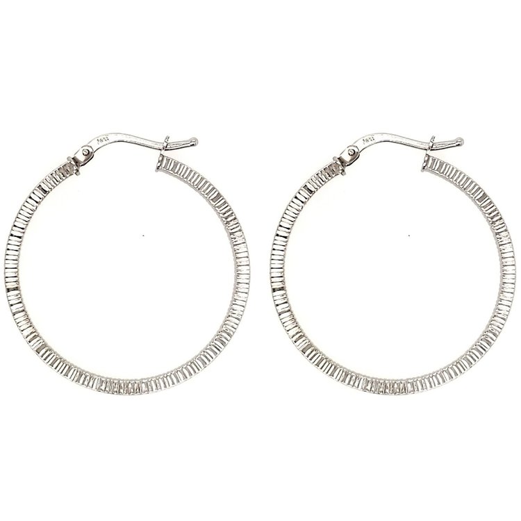 31173 14K 1.25'' WHITE GOLD RIDGED CUT DESIGN HOOPS