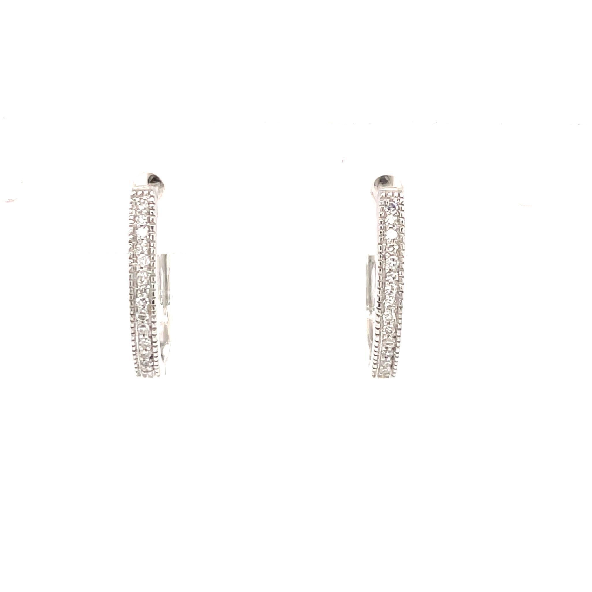 32300 14K WHITE GOLD .10TCW DIAMOND MILGRAIN DESIGN OBLONG HUGGIES 32300 14K WHITE GOLD .10TCW DIAMOND MILGRAIN DESIGN OBLONG HUGGIES