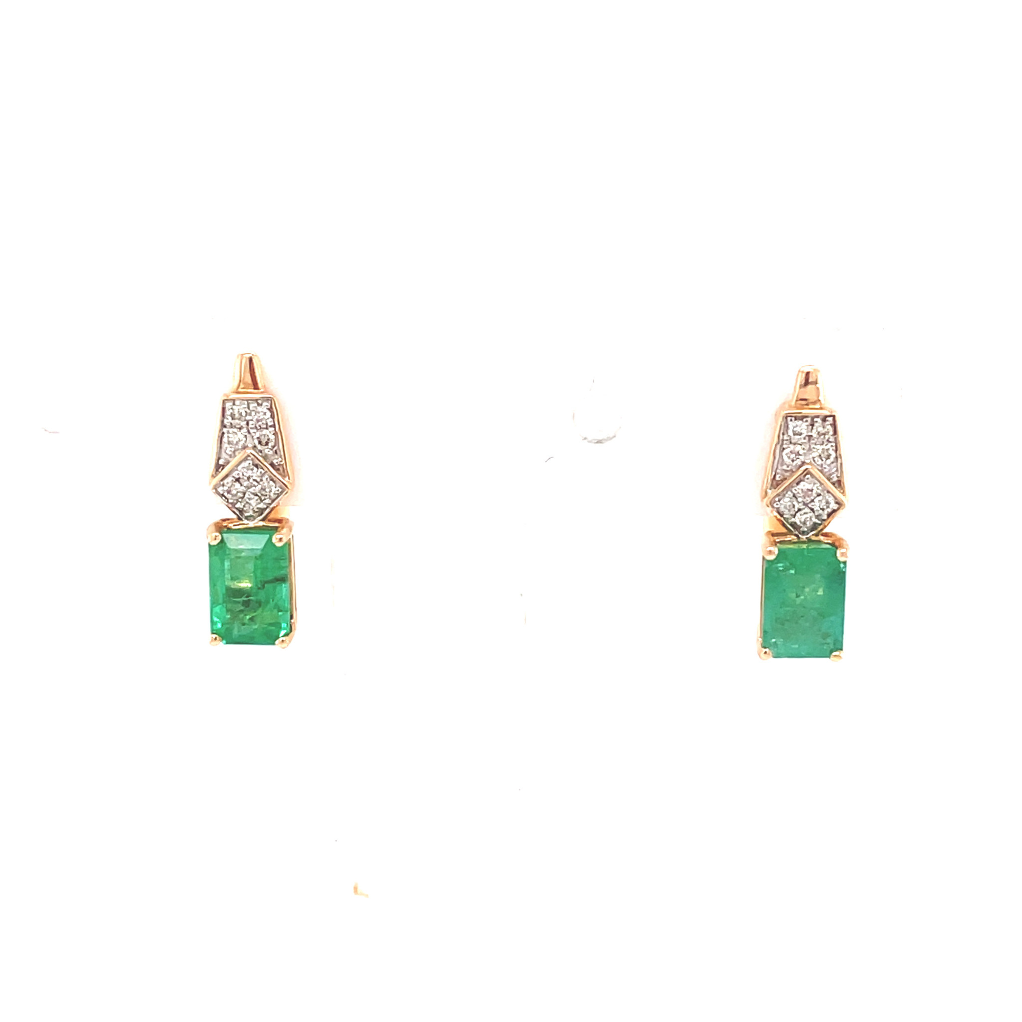 32922 14K YELLOW GOLD 1CT EMERALD & DIAMOND LEVERBACK EARRINGS