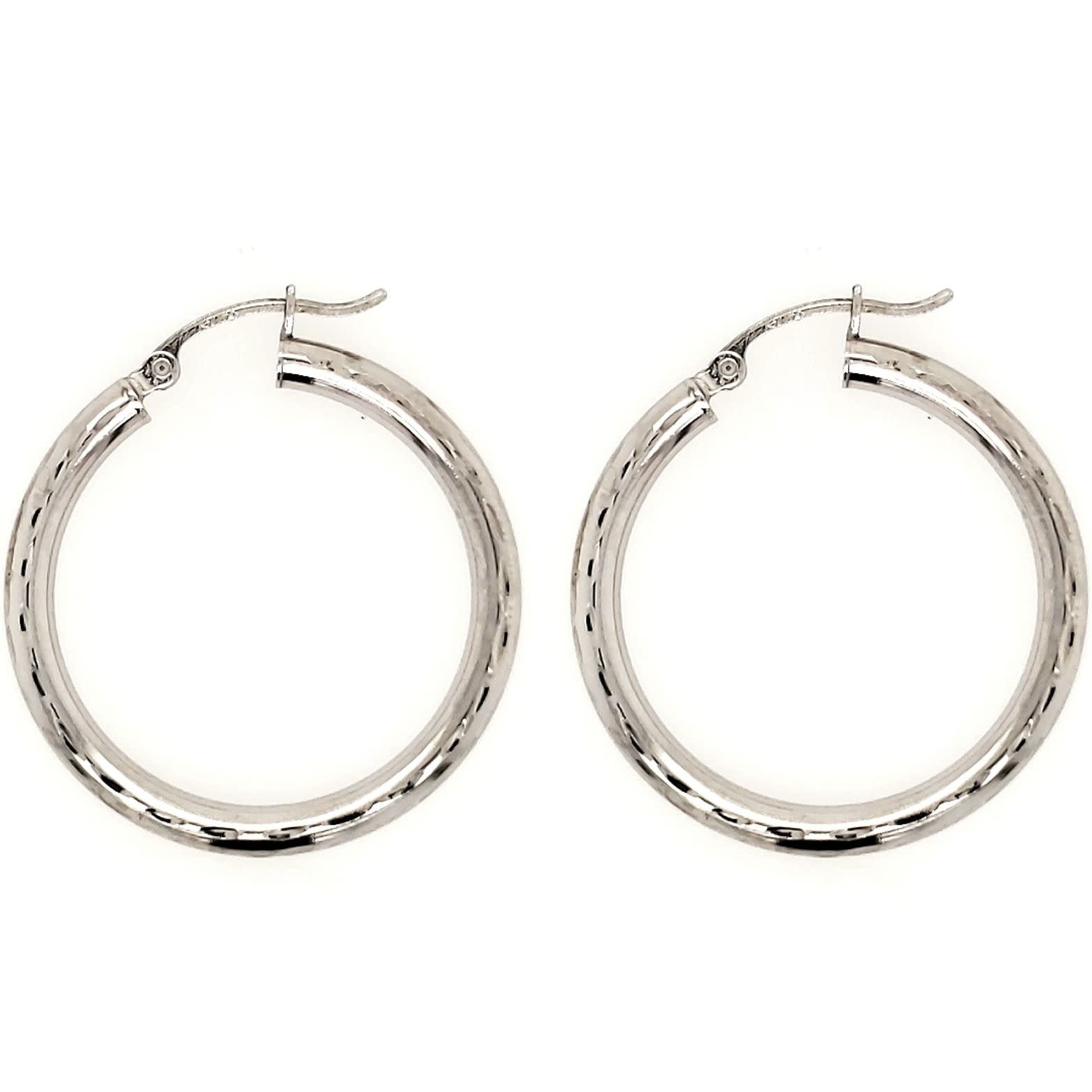 32002 14K 1.5'' WHITE GOLD MEDIUM DIAMOND CUT HOOPS