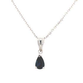 71283 14K WHITE GOLD PEAR SHAPE BLUE SAPPHIRE ON  18" CABLE CHAIN PENDANT