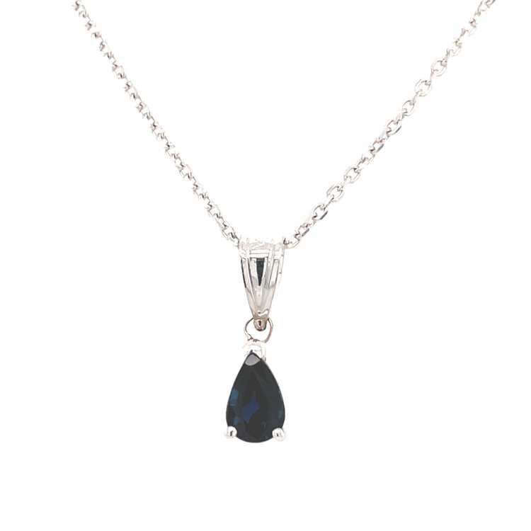 71283 14K WHITE GOLD PEAR SHAPE BLUE SAPPHIRE ON  18" CABLE CHAIN PENDANT