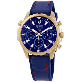 042429556928 BULOVA MARINE STAR CHRONOGRAPH BLUE RUBBER BAND MENS WATCH