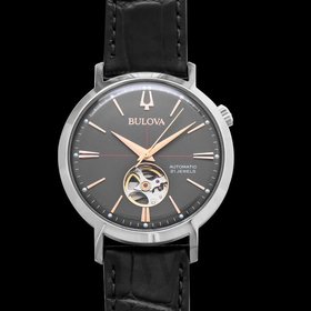 042429551206 BULOVA AUTOMATIC ROSEGOLD ACCENTS  WITH  LEATHER BAND WATCH