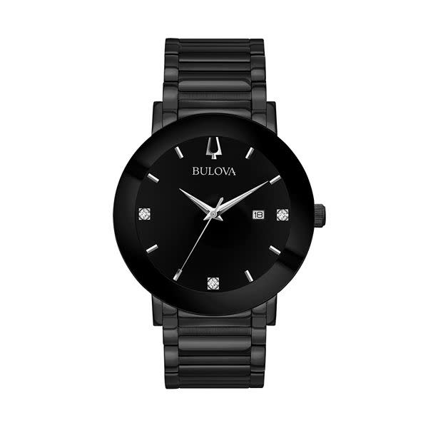042429551343 BULOVA MENS BLACK WITH DIAMOND AND DATE WATCH