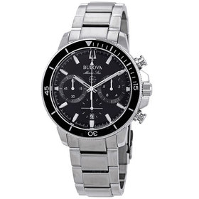 BULOVA STAINLESS STEEL MARINESTAR BLACK FACE SIX HAND CHRONOGRAPH MINERASL CRYSTAL MEN'S WATCH