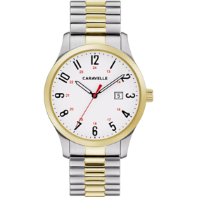 042429552890 CARAVELLE MENS 2T EXPANSION BAND & WHITE SIMPLE DIAL & DATE WATCH