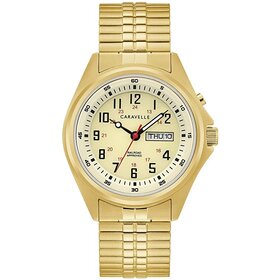 042429585096 CARAVELLE MEN GOLD TONE LIGHT UP DIAL & EXPANSION BAND WATCH