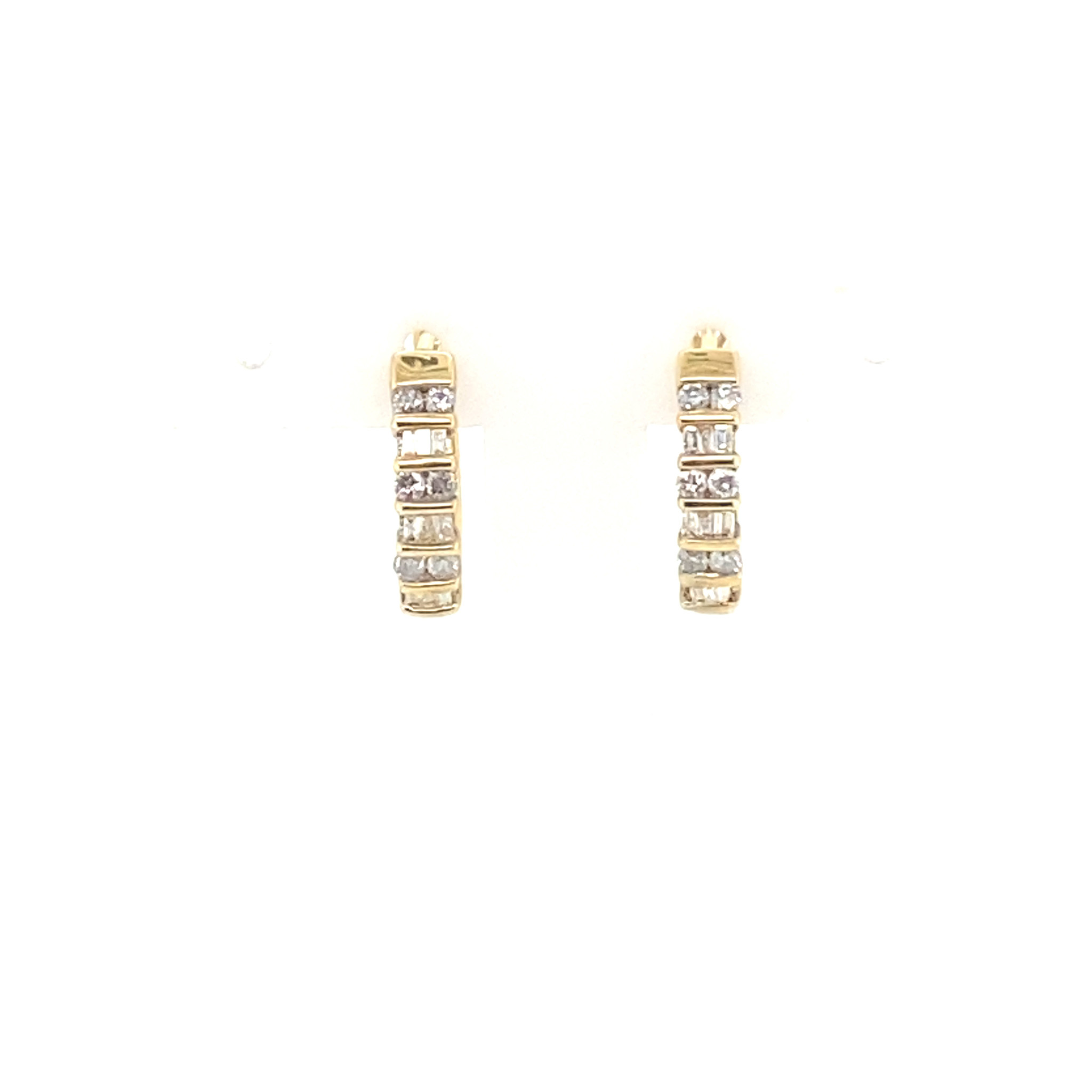 32127 10K YELLOW GOLD .50TCW DIAMOND ROUND AND BAGUETTE HOOPS