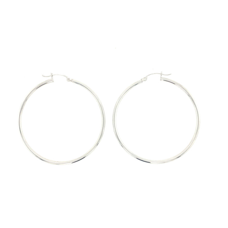 32209 14K  WHITE GOLD 1.80" 2MM HIGH POLISH HOOPS