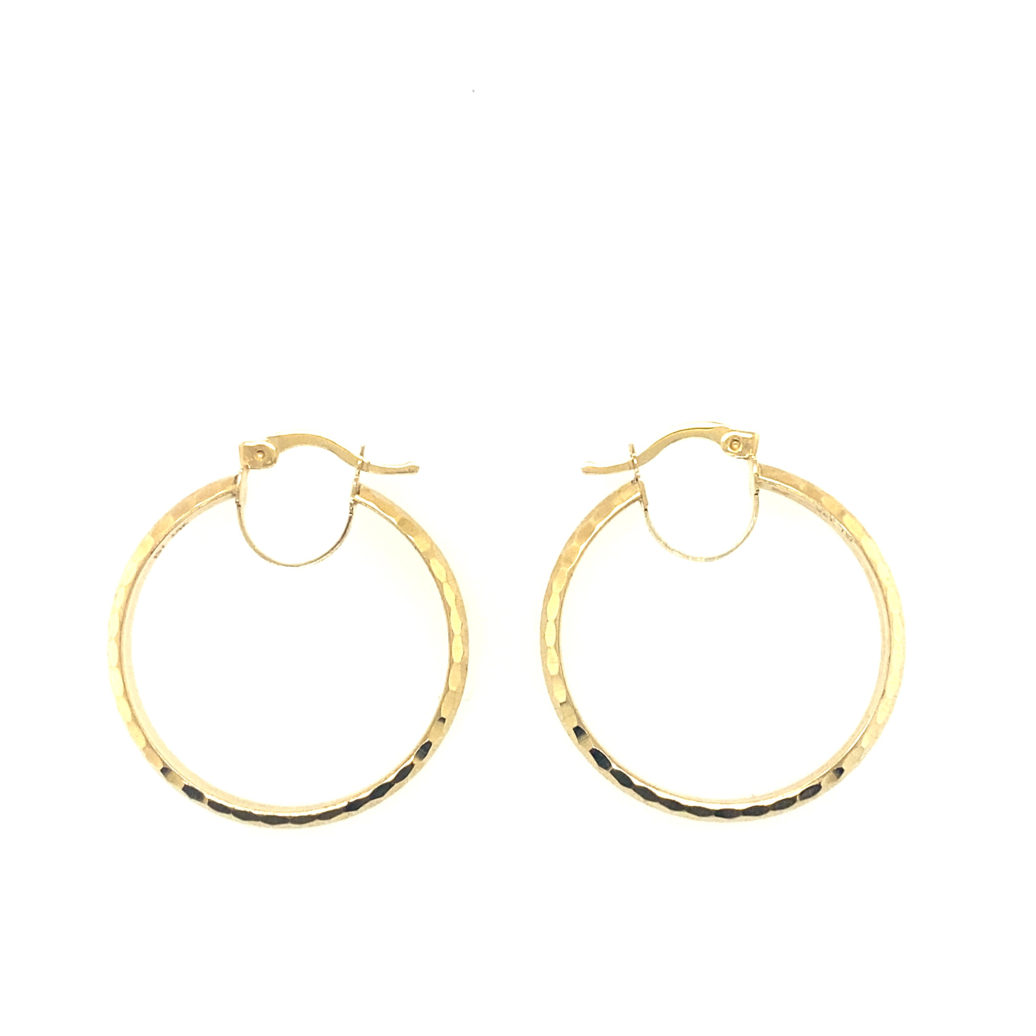 32213 14K YELLOW GOLD 1.25" HAMMERED HOOPS