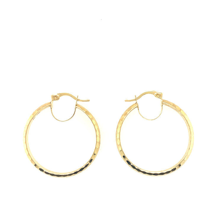 32213 14K YELLOW GOLD 1.25" HAMMERED  HOOPS