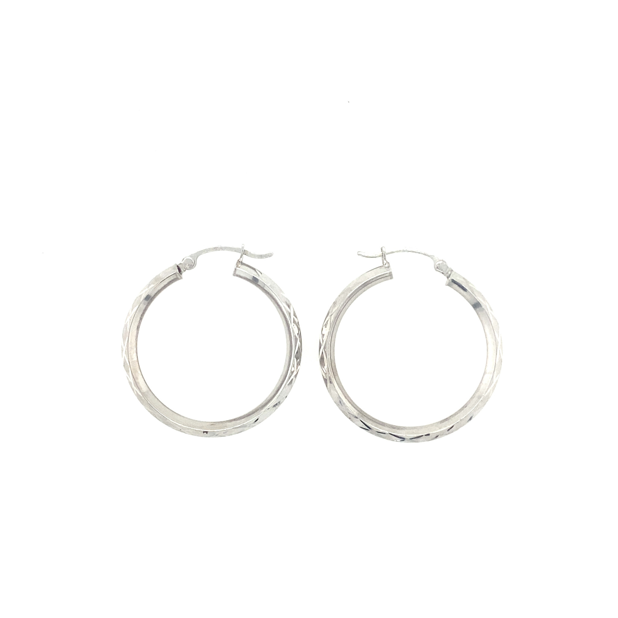 32231 14K 1.25'' WHITE GOLD DIAMOND CUT MEDIUM HOOPS