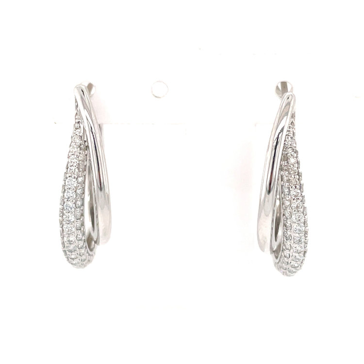 32253 14K. WHITE GOLD 1CT 2-ROW  OPEN DOUBLE HOOPS