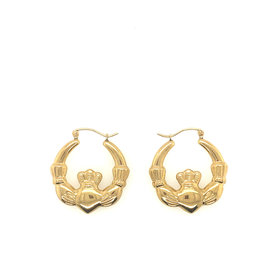 32264 14K YELLOW GOLD 1" CLADDAGH HOOPS