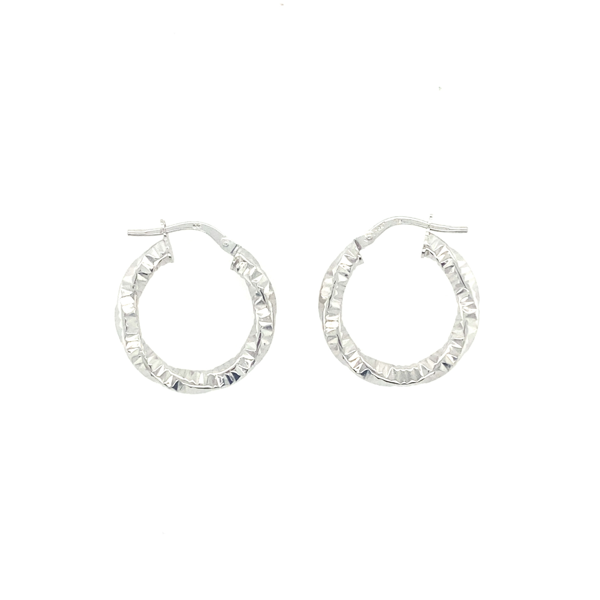 32273 14K WHITE GOLD MEDIUM DIAMOND CUT HOOPS