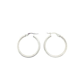 32275 14K WHITE GOLD 1" 3.90MM MEDIUM TEXTURED HOOPS