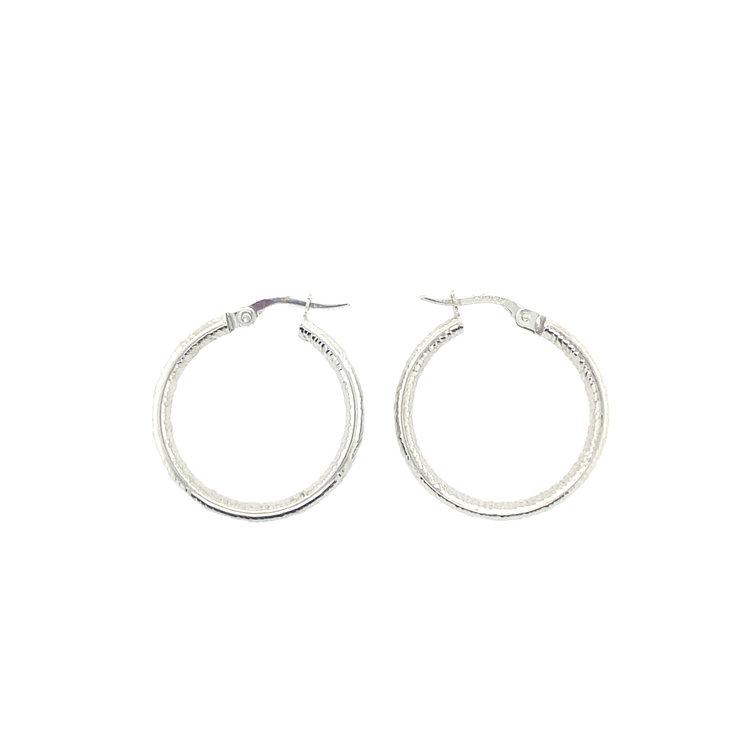 32275 14K WHITE GOLD 1" 3.90MM MEDIUM TEXTURED HOOPS