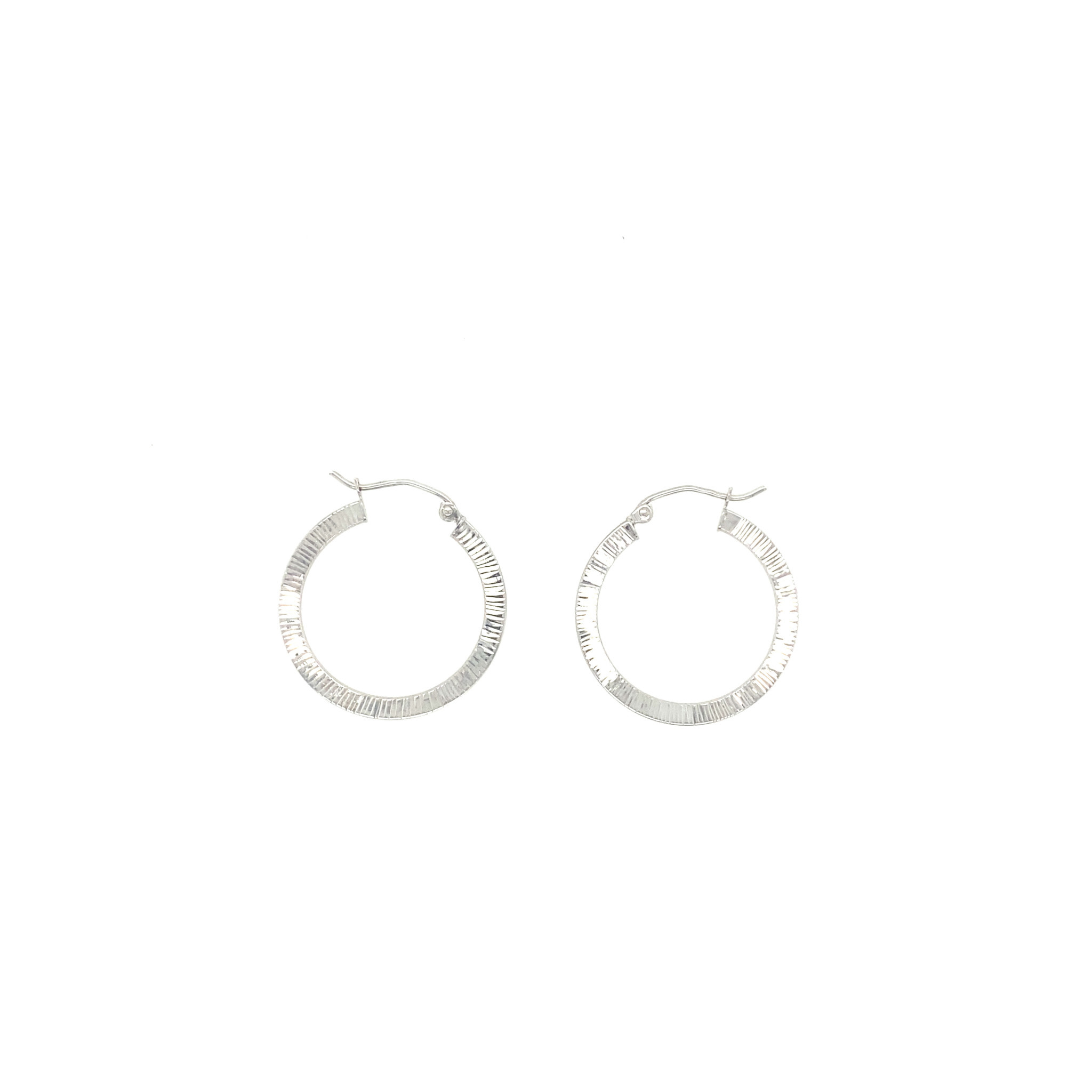 32276 14K 1'' WHITE GOLD STRIPED DESIGN DIAMOND CUT MEDIUM HOOPS