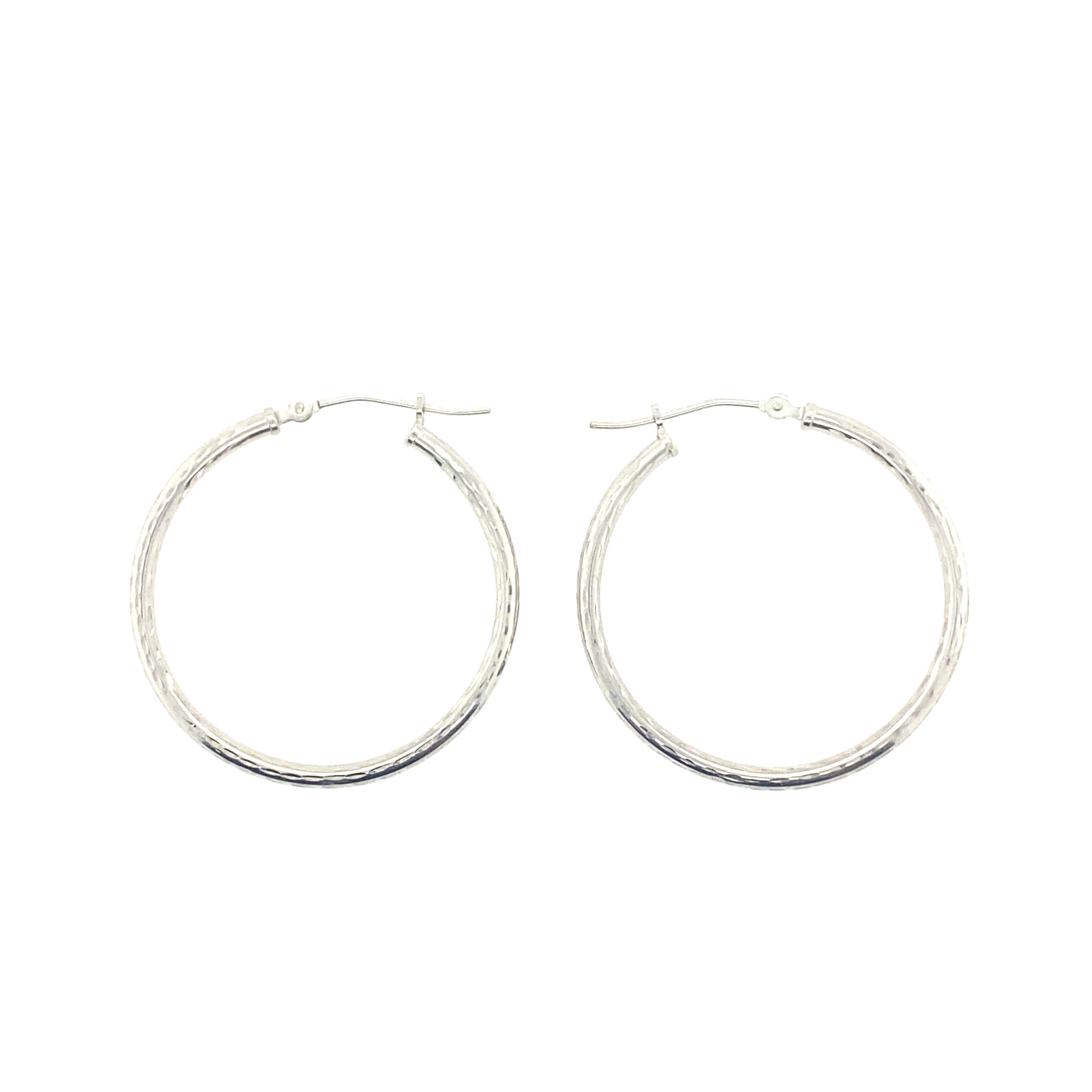 32290 14K WHITE GOLD DIAMOND CUT MEDIUM HOOPS