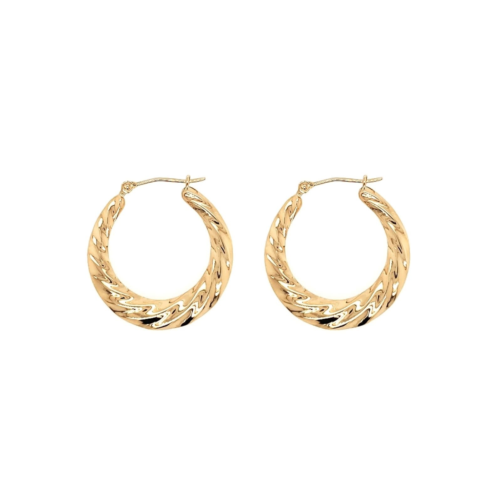 30204 14K YELLOW GOLD 1" PUFFED AND TWISTED HOOPS