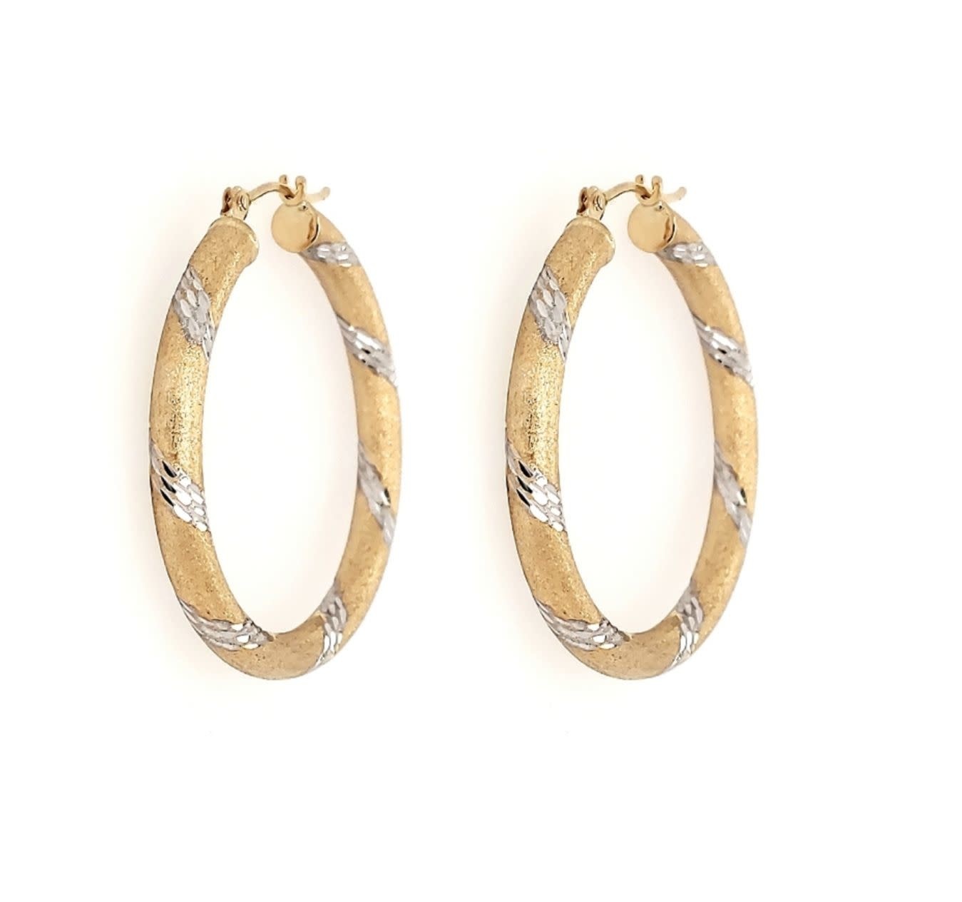 30205 14K. TWO-TONE MEDIUM SATIN FINISH WITH DIAMOND CUT HOOPS