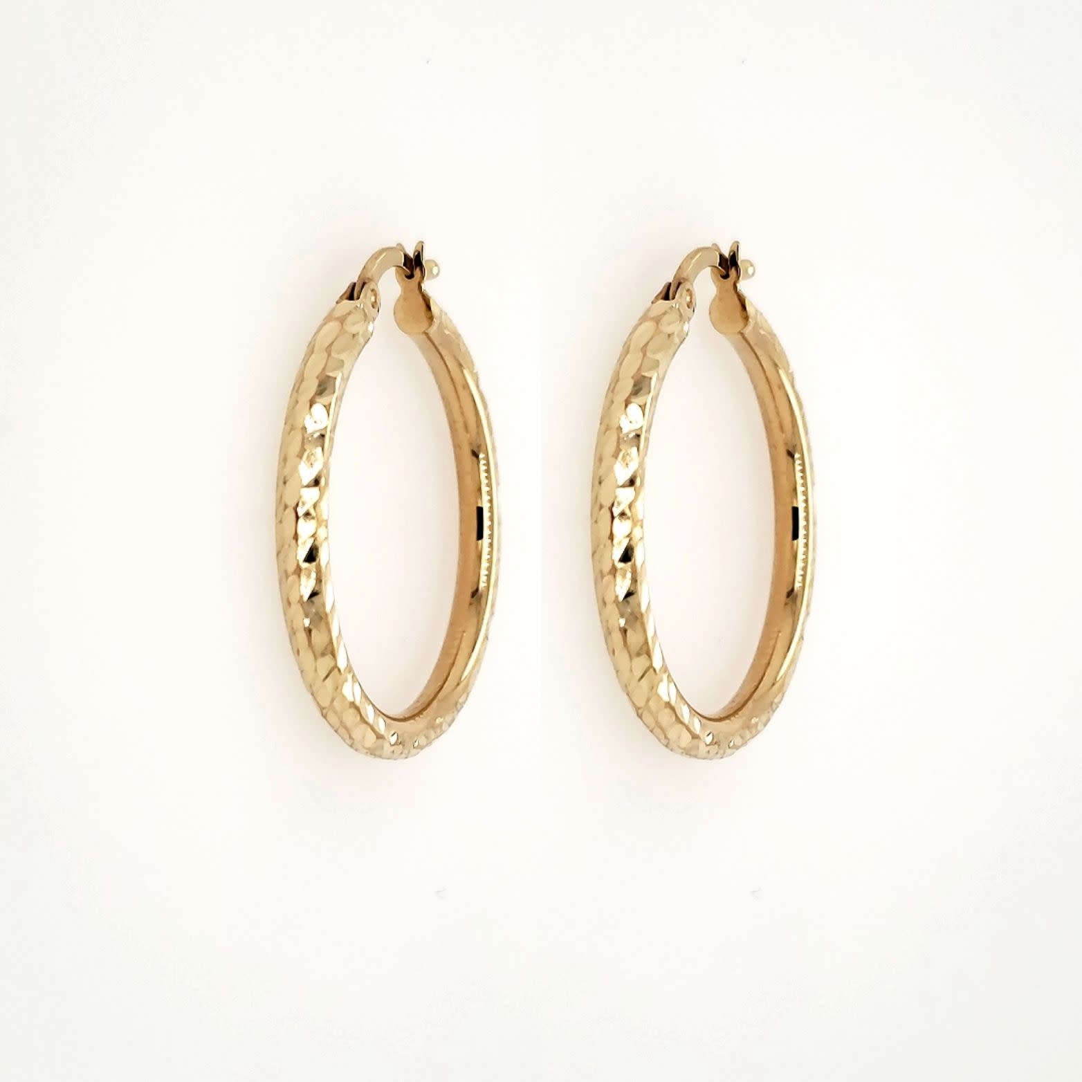 30208 14K YELLOW GOLD MEDIUM POPCORN DIAMOND CUT HOOPS