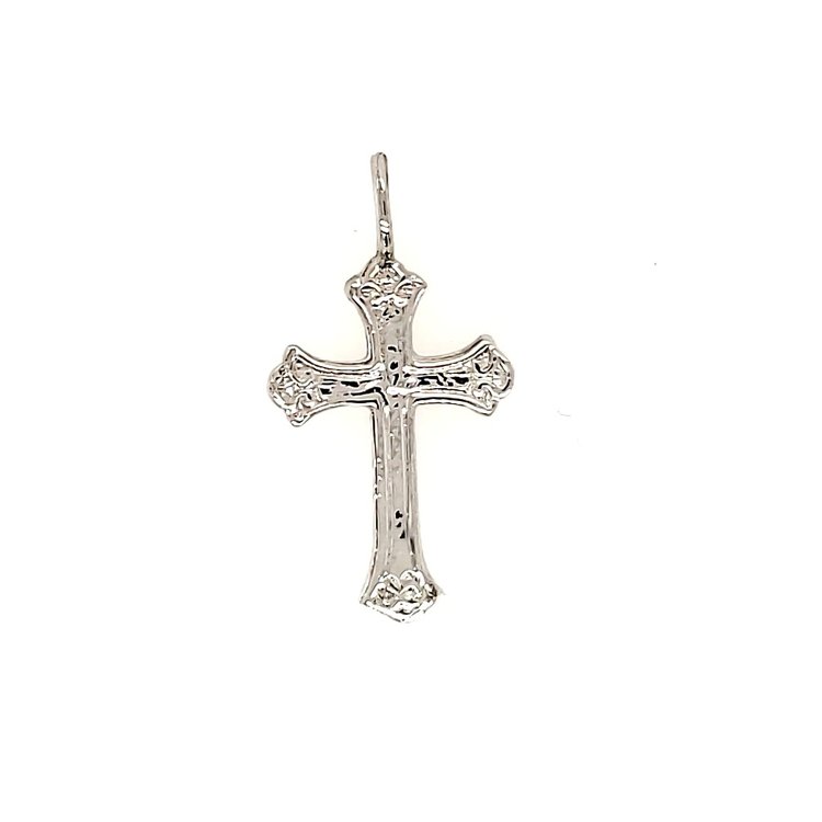77106 14K WHITE GOLD SMALL DESIGN EDGE CROSS