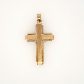 77025 14K YELLOW GOLD FLAT HIGH POLISH EDGE AND SATIN FINISH CENTER CROSS