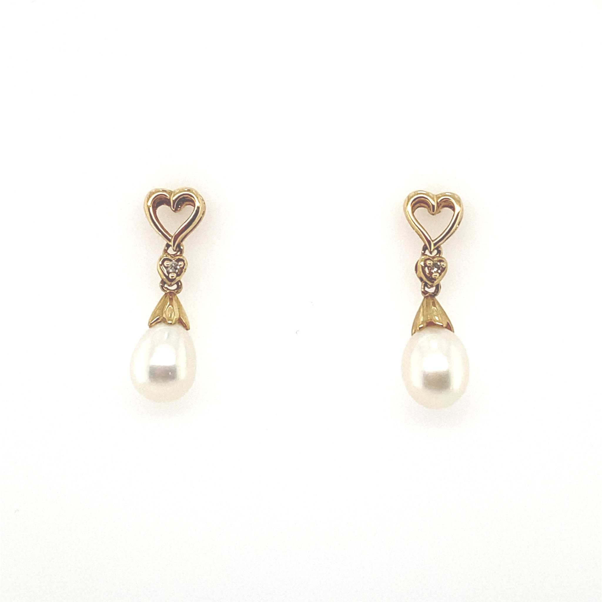 32367 14K YELLOW GOLD HEART WITH DIAMOND AND DROP PEARL POST