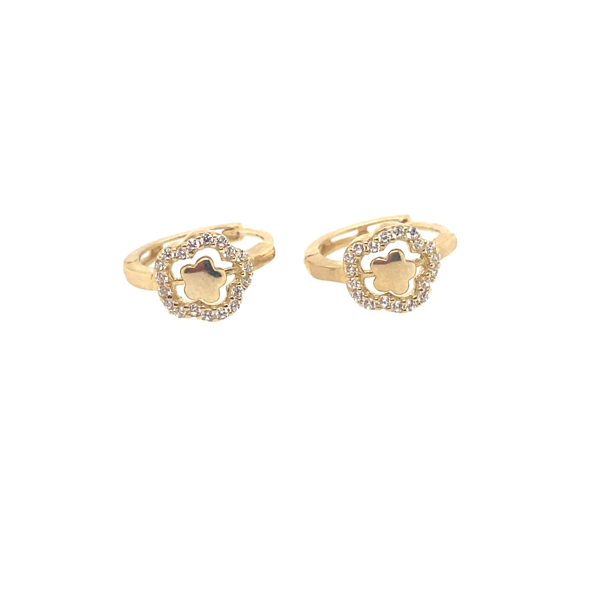 32405 14K YELLOW GOLD CUBIC ZIRCONIA HALO WITH FLOWER DESIGN ENTER HUGGIES
