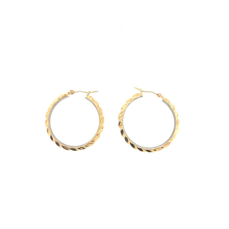 32427 14K TWO TONE  1" TWISTED STYLE HOOPS