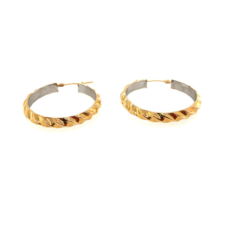 32427 14K TWO TONE  1" TWISTED STYLE HOOPS