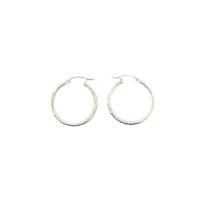 32442 14K WHITE GOLD 1" 1.90MM DIAMOND CUT/SATIN FINISH HIGH POLISH HOOPS