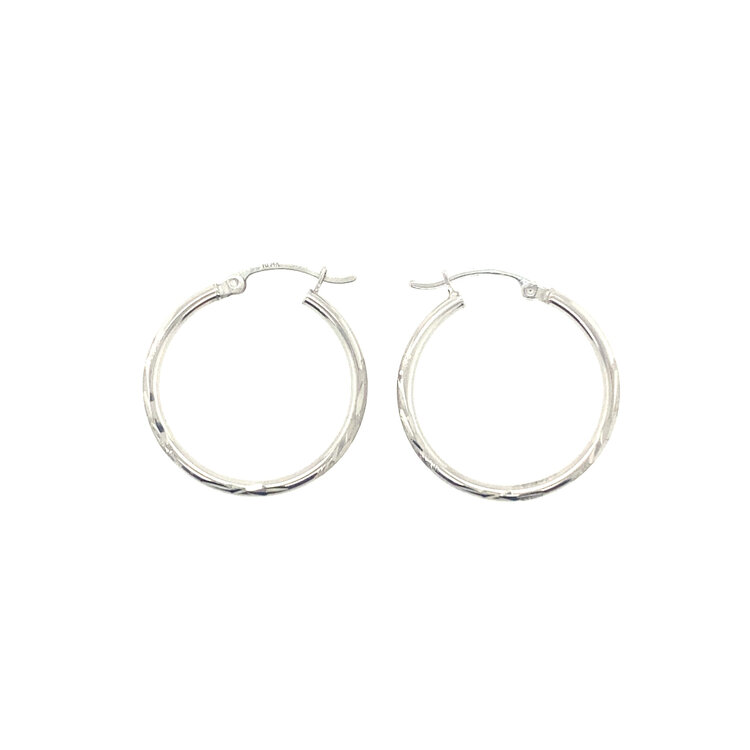 32442 14K WHITE GOLD 1" 1.90MM DIAMOND CUT/SATIN FINISH HIGH POLISH HOOPS