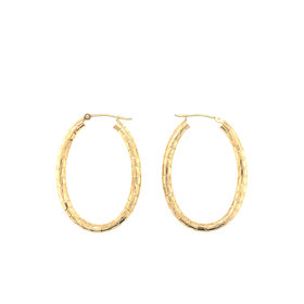32452 14K YELLOW GOLD 1"WIDE - 1.5" LONG 3.4MM THICK  OBLONG DIAMOND CUT HOOPS