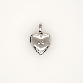 78040 14K WHITE GOLD HIGH POLISH AND SATIN FINISH DIAMOND HEART LOCKET