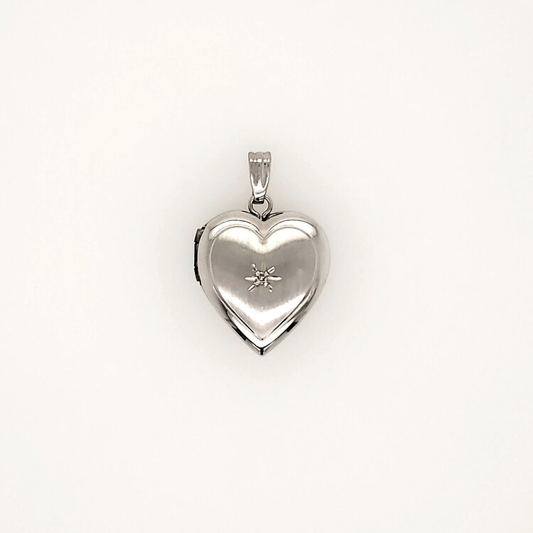 78040 14K WHITE GOLD HIGH POLISH AND SATIN FINISH DIAMOND HEART LOCKET