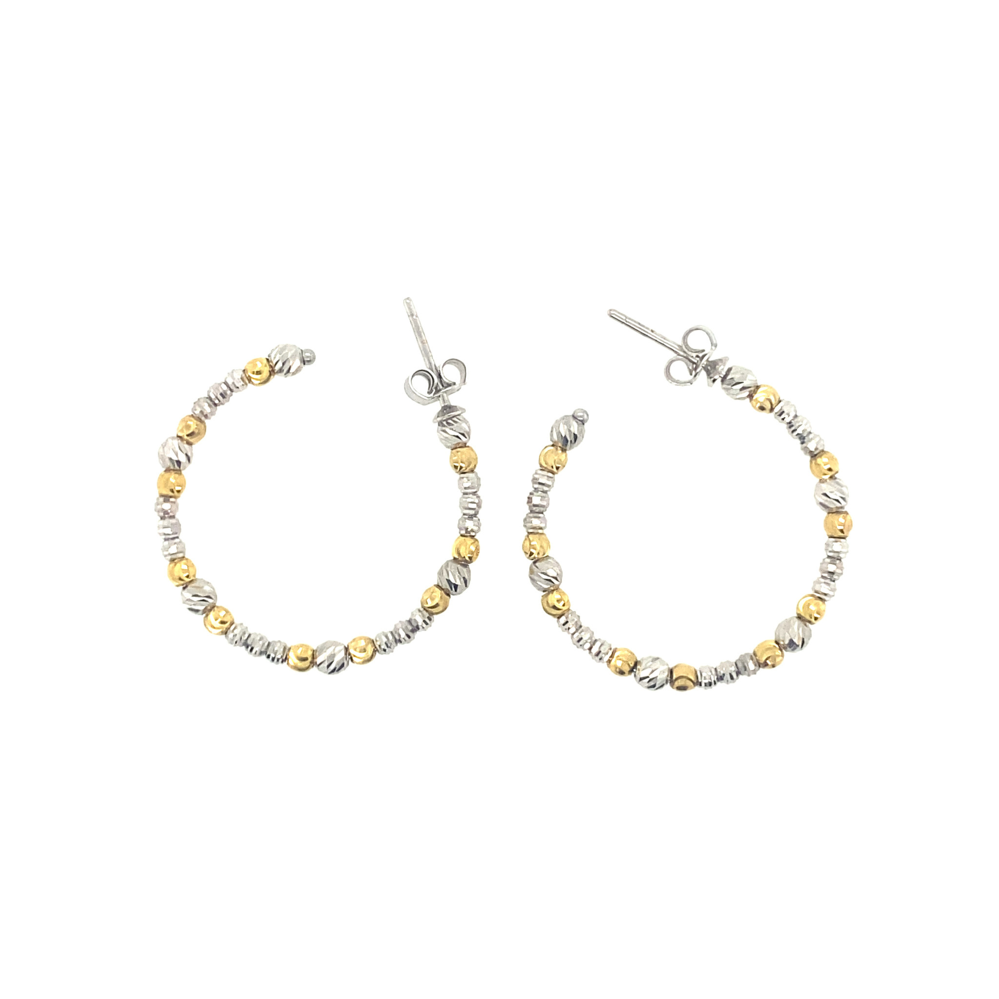 32849 14K 1'' TWO TONED DIAMOND CUT BEADED STYLE HOOPS