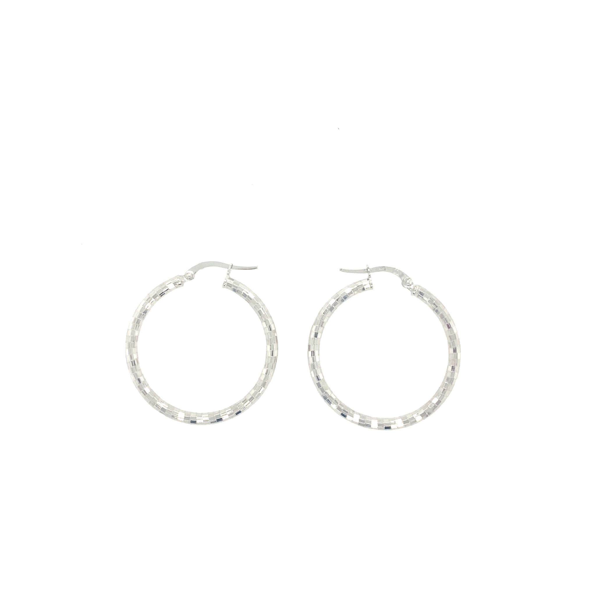 32853 14K 1.25'' WHITE GOLD MEDIUM DIAMOND CUT SNAKE STYLE HOOPS