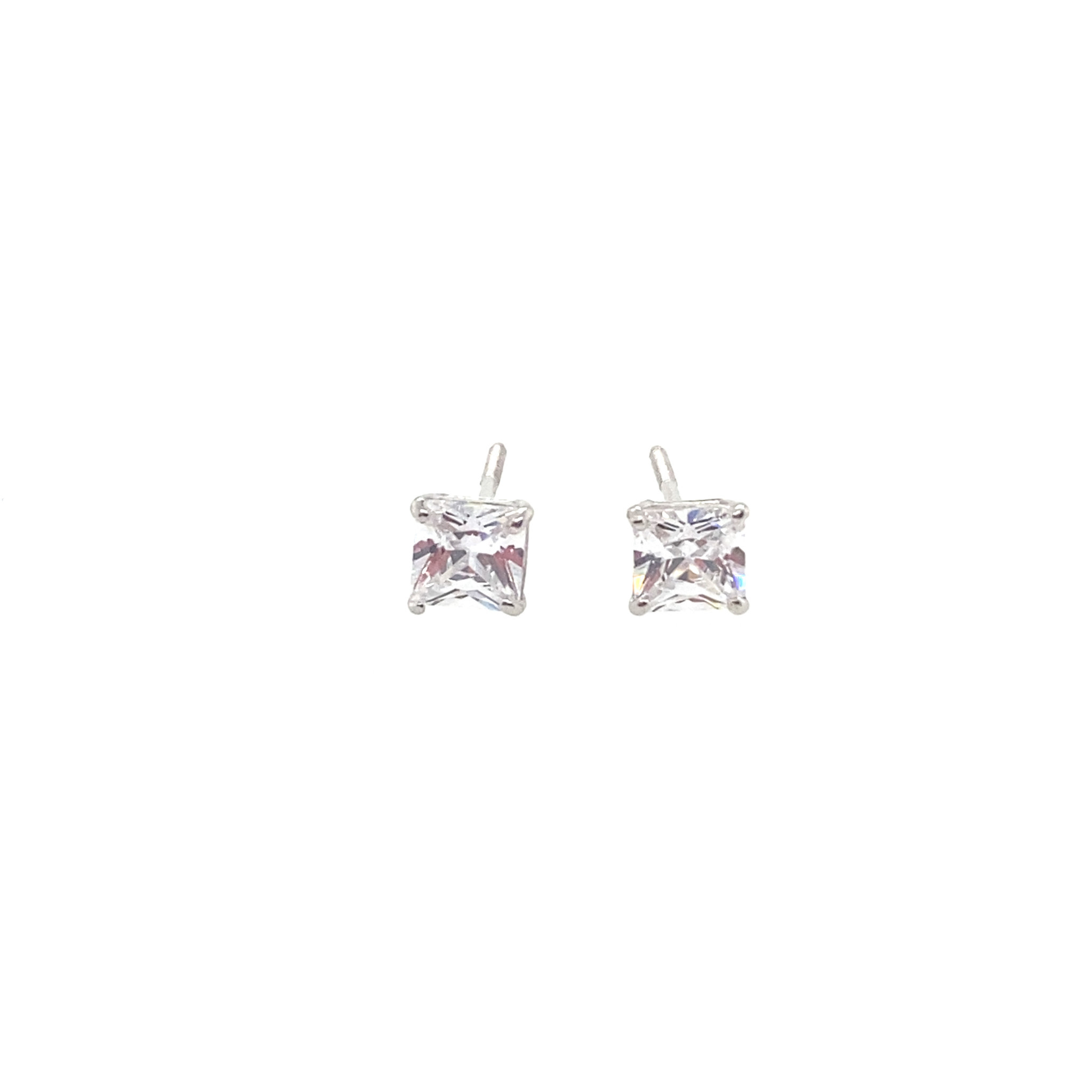 32857 14K WHITE GOLD PRINCESS CUT CUBIC ZIRCONIA SMALL SCREWBACKS