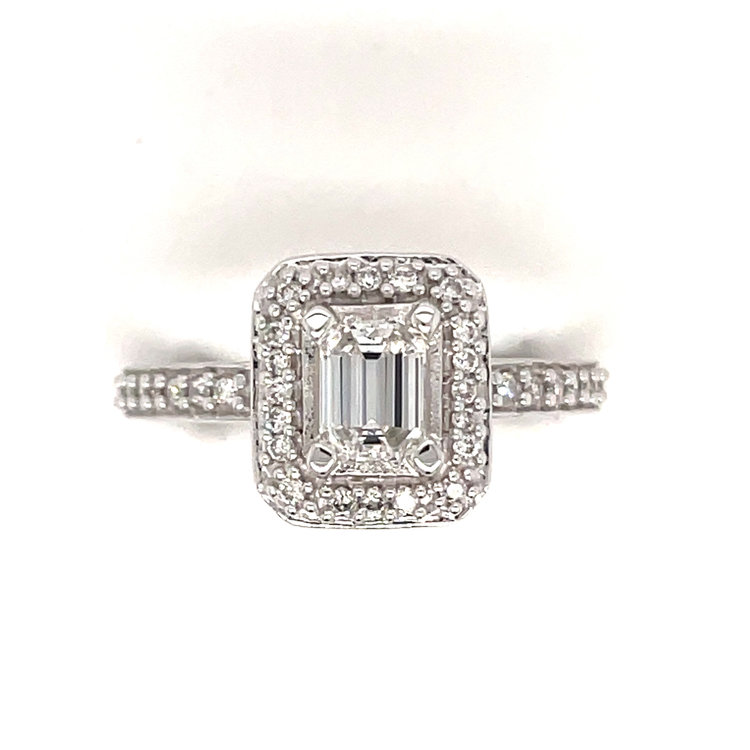 477720 14K WHITE GOLD 1TCW DIAMOND EMERALD HALO ENGAGEMENT  RING