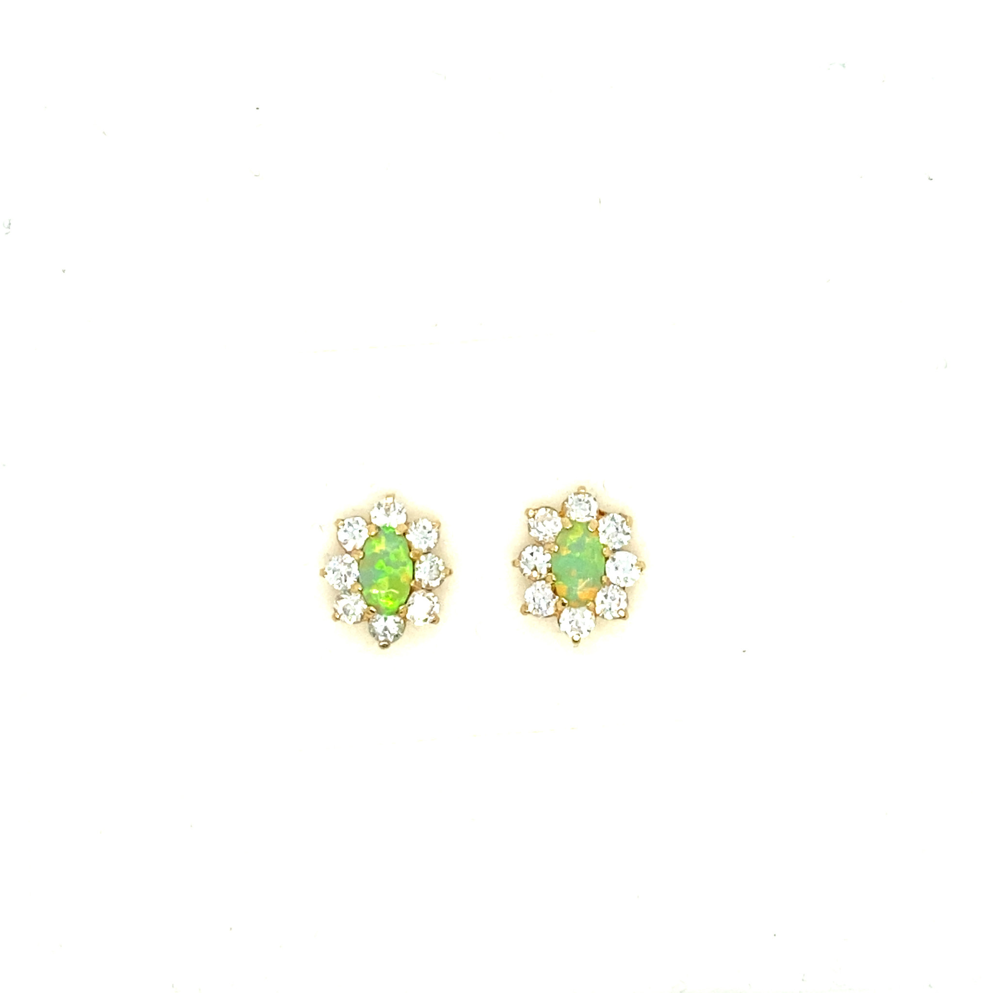 32190 14K YELLOW GOLD CUBIC ZIRCONIA HALO OVAL OPAL CENTER STUDS