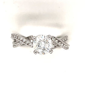 477709 14K WHITE GOLD 1.25 CT ROUND DIAMOND CENTER MILGRAIN TWIST STYLE ENGAGEMENT  RING