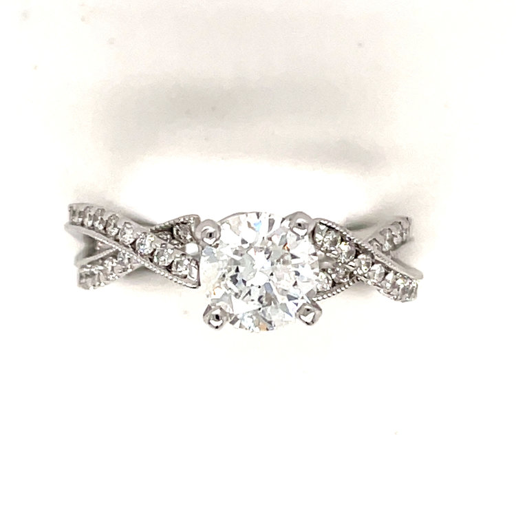 477709 14K WHITE GOLD 1.25 CT ROUND DIAMOND CENTER MILGRAIN TWIST STYLE ENGAGEMENT  RING