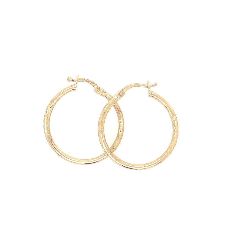 30032 14K YELLOW GOLD 1" SATIN FINISH AND DIAMOND CUT HOOPS